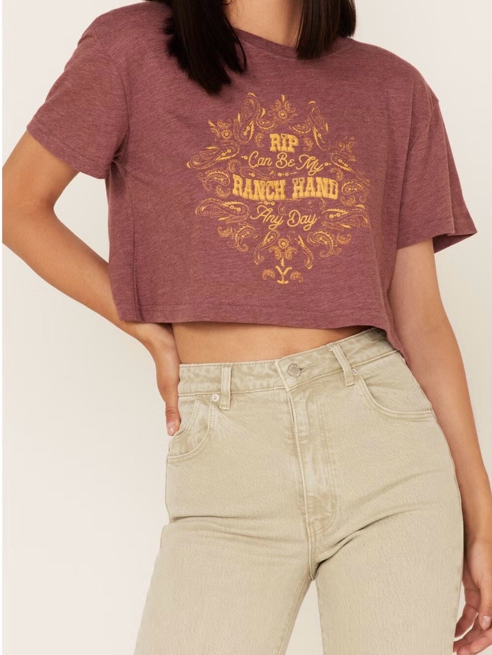 Wrangler x Yellowstone Women's RIP Can Be My Ranch Hand Cropped Graphic Tee - Picture 2 of 5
